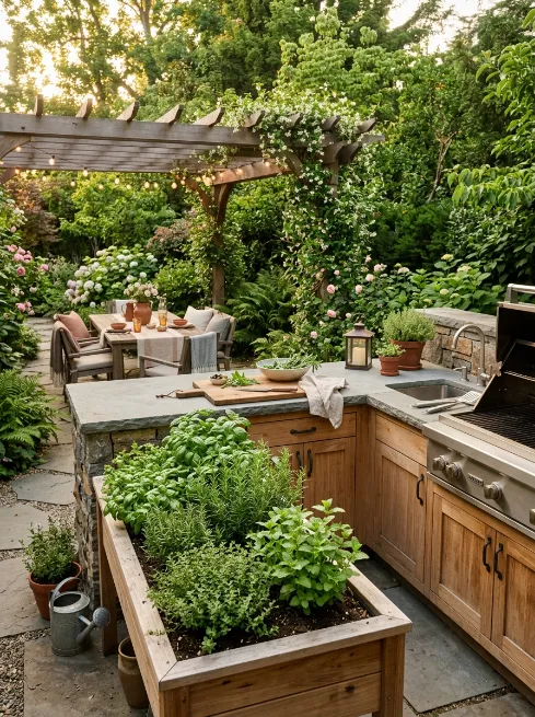 Kitchen with an herb garden built in