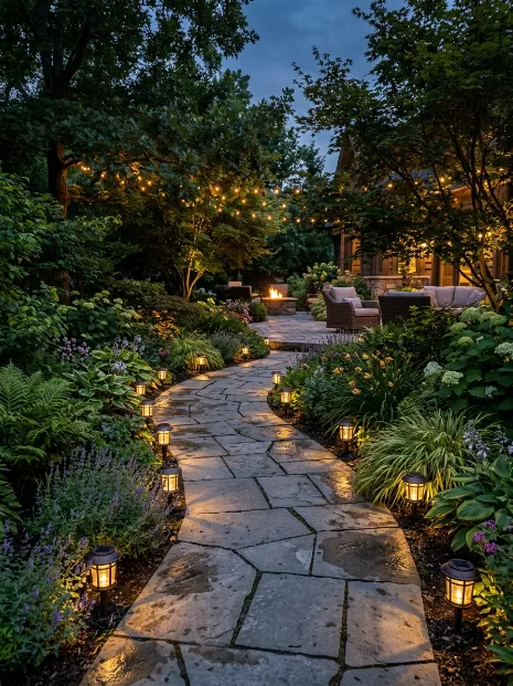 Lantern lit evening path