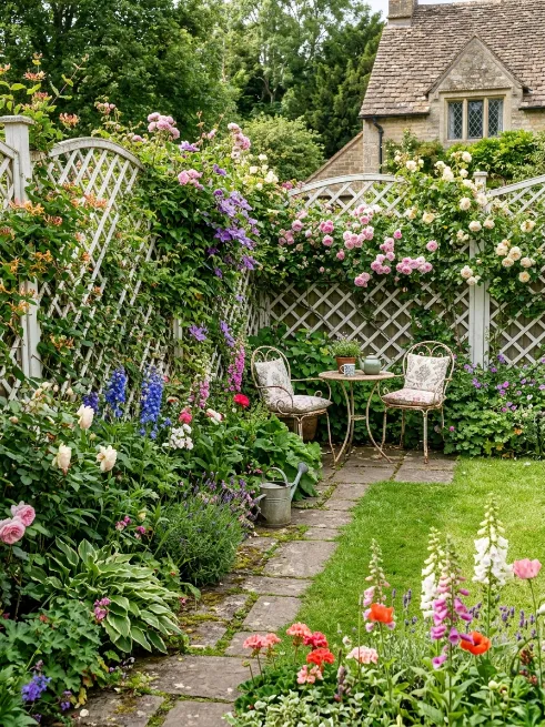 Lattice fencing with greenery