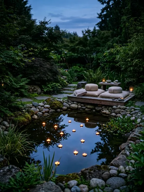 Meditation pond with floating candles