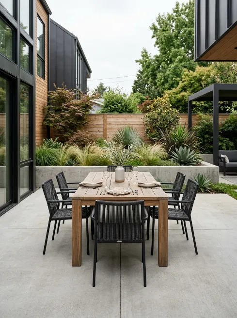 Minimalist concrete and wood combo