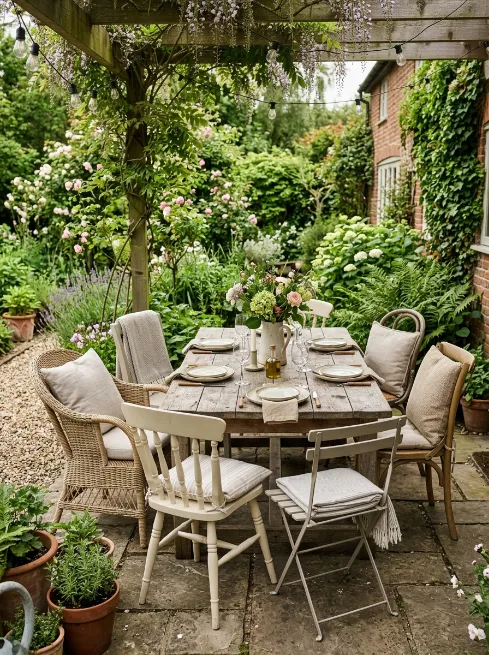 Mismatched chairs with a common theme