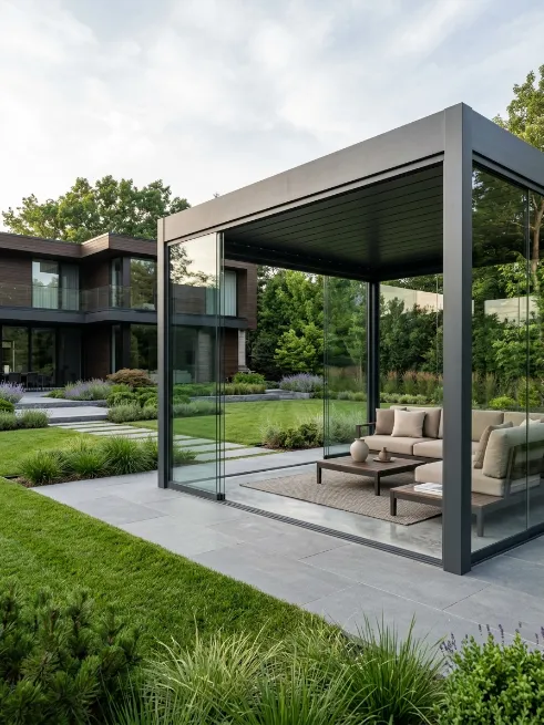 Modern flat roof gazebo