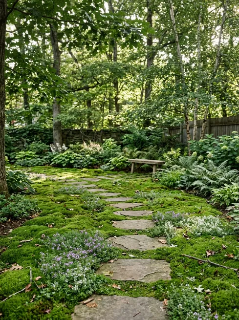 Moss or ground cover instead of grass
