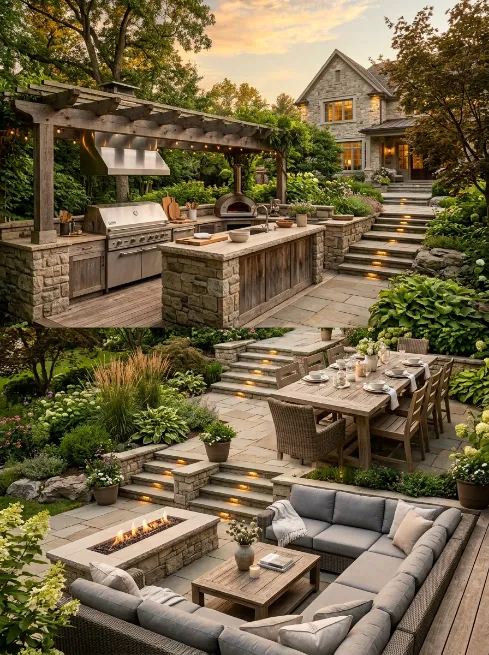 Multi level outdoor kitchen