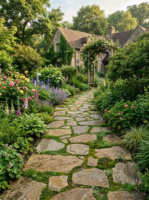 Natural flagstone walkway