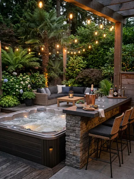 Outdoor bar and hot tub combo