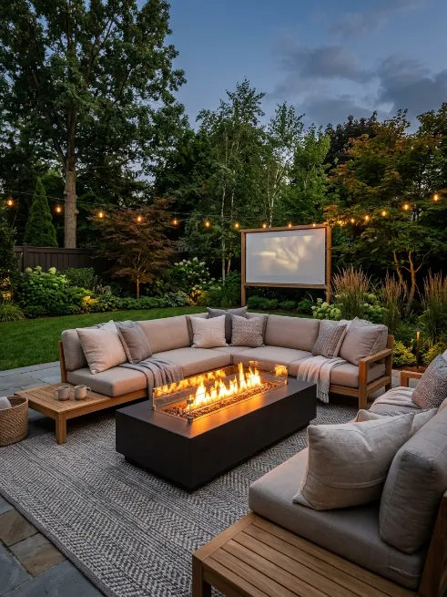 Outdoor sectional around a fire table