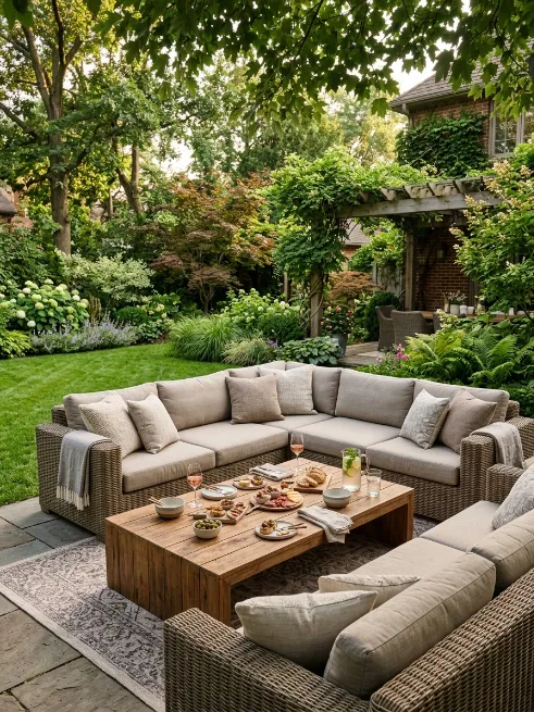 Outdoor sectional with a coffee table for casual meals