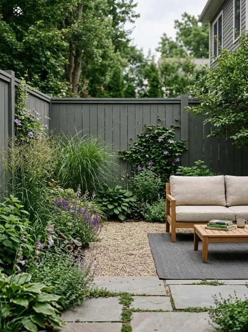 Paint the fence a soft, recessive color
