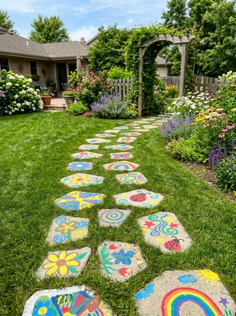 Painted stepping stones