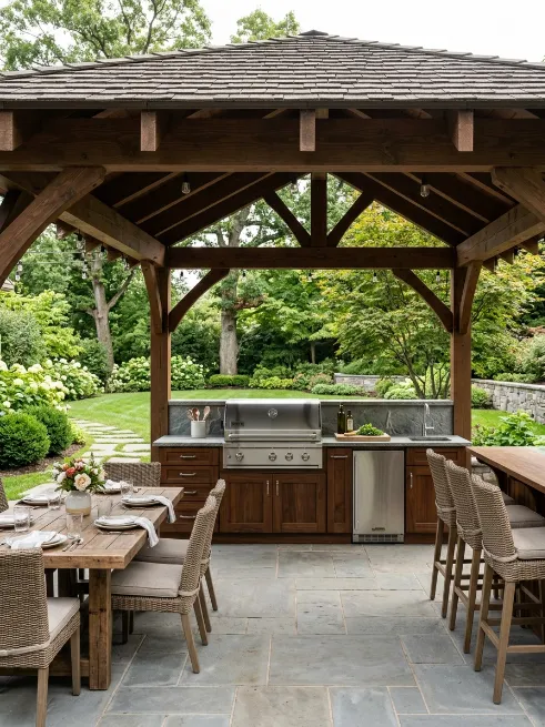 Pavilion over an outdoor kitchen