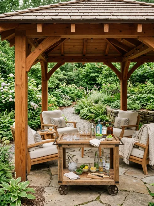 Pavilion with a drop down bar cart