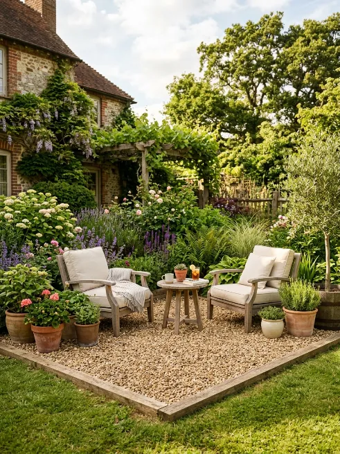 Pea gravel patio