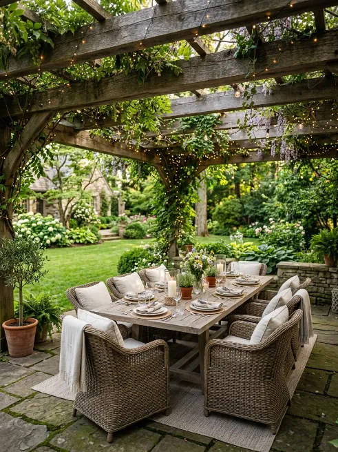 Pergola covered dining space