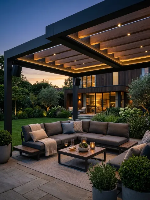 Pergola with built in sound and lighting