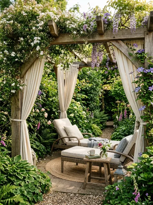 Pergola with climbing vines