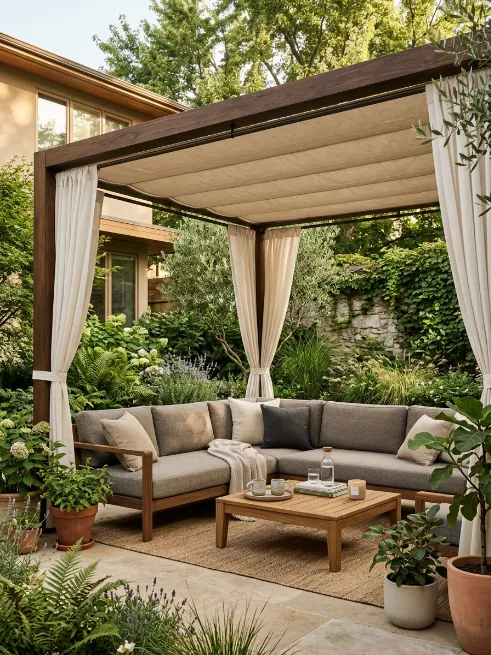 Pergola with a retractable canopy