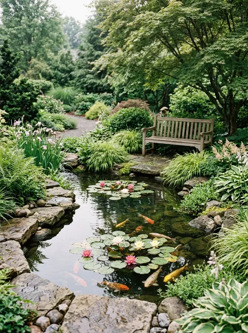 Pond with koi or water lilies