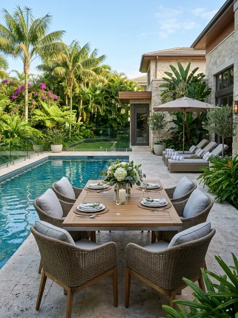 Poolside dining setup