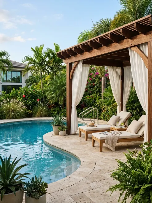 Poolside pergola for shade and style