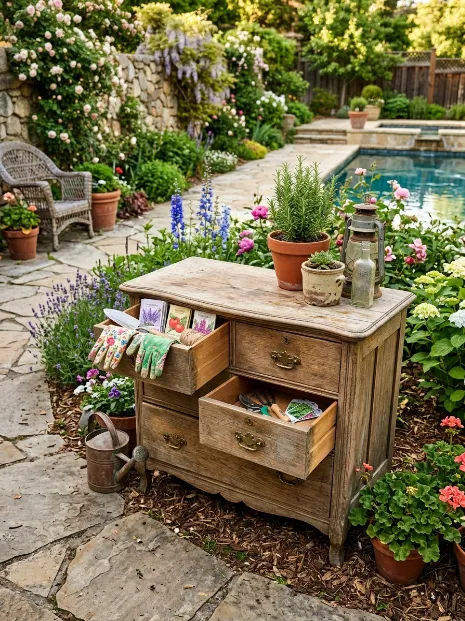 Repurpose an old dresser for outdoor use
