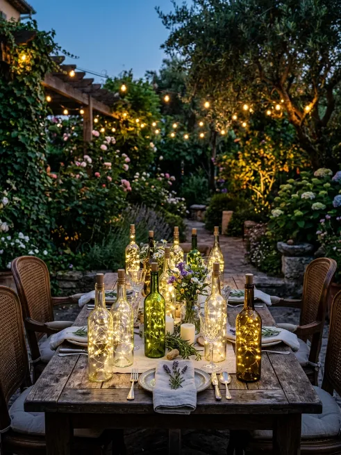 Repurposed wine bottle lights