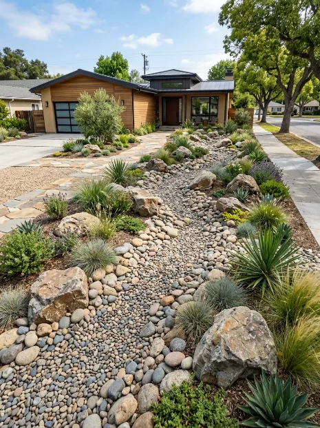 Riverbed style front yard