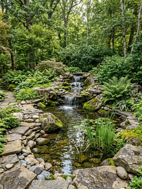 Rock accents around a water feature