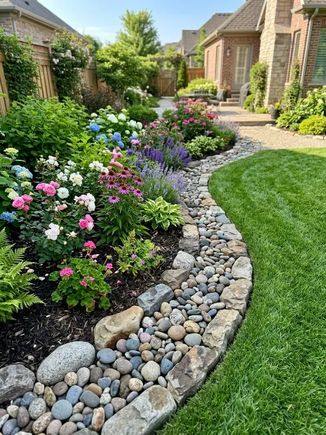 Rock edging for flower beds