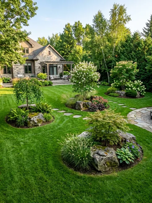 Rock islands in a lawn