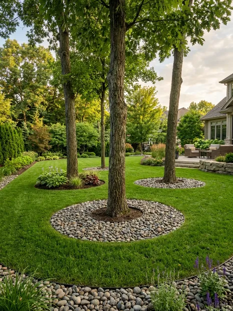 Rock mulch around trees