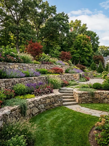 Rock retaining walls on sloped yards