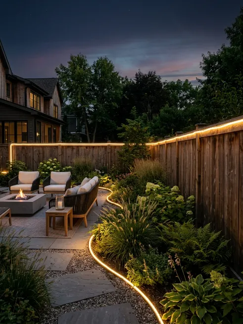 Rope lights along fences