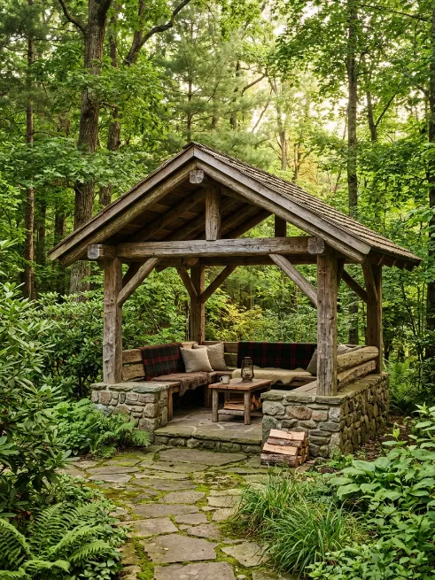 Rustic log cabin gazebo
