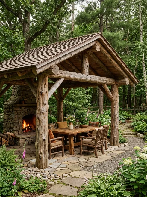 Rustic log cabin pavilion