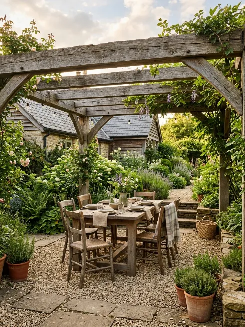 Rustic reclaimed wood pergola