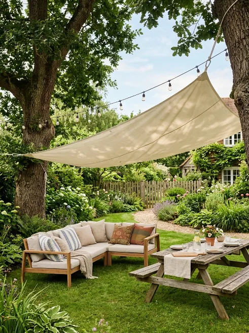 Sail cloth draped between trees