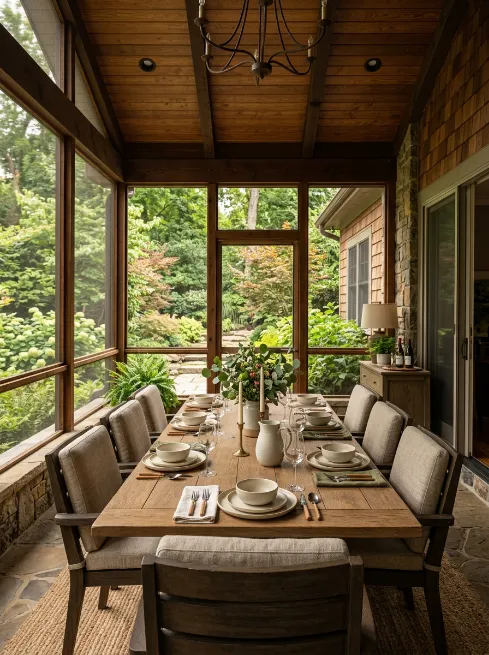 Screened in porch dining room
