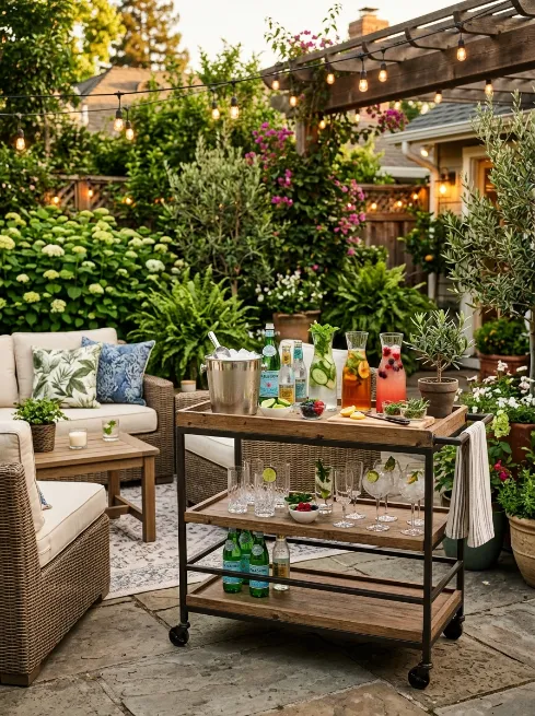 Set up a backyard bar cart
