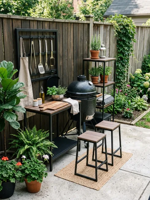Set up a compact grilling corner for small yards