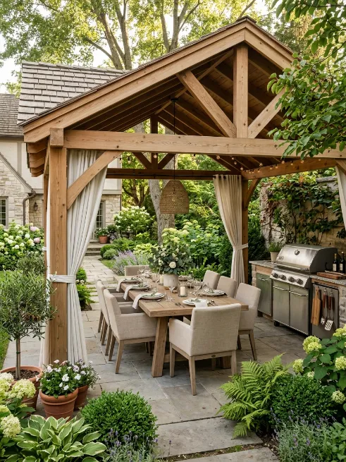 Set up a shaded gazebo dining space