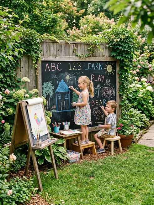 Set up an outdoor chalkboard or easel