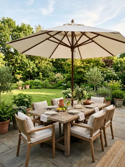 Shaded umbrella table
