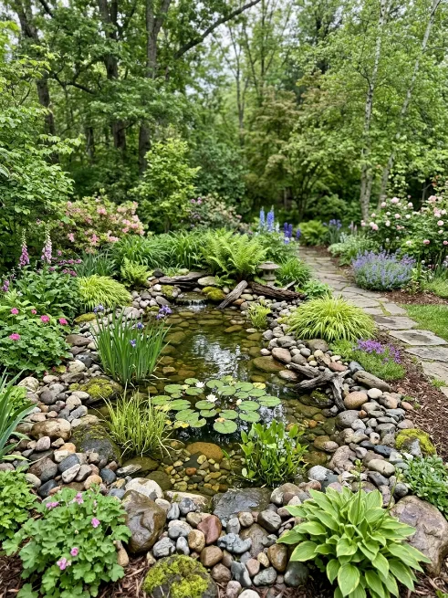 Small pond with a preformed liner