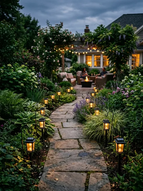 Solar lanterns along the path