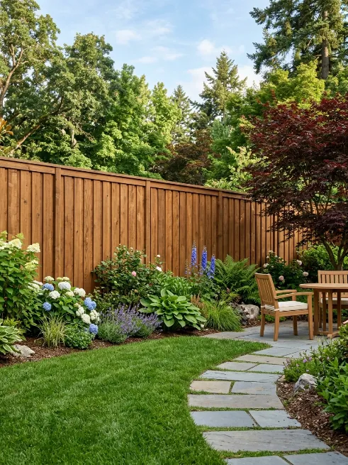 Stained cedar fence