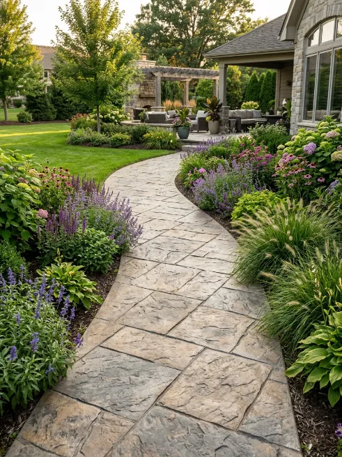 Stamped concrete walkway