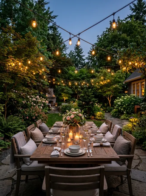 String light canopy dining area