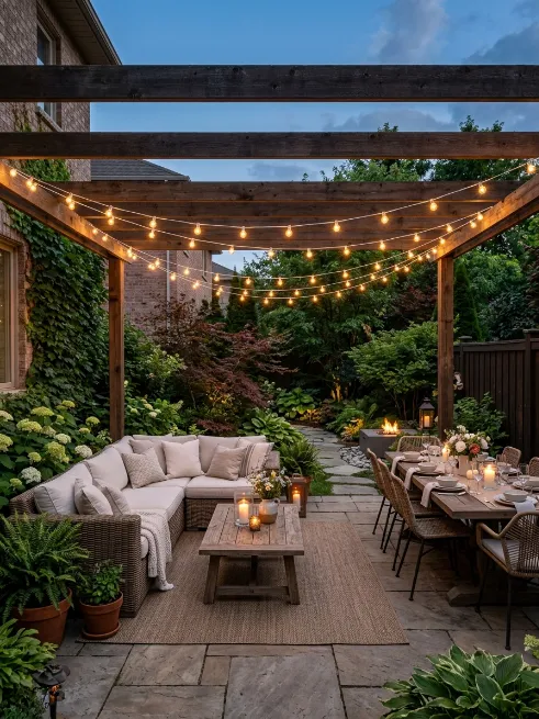 String lights across the patio